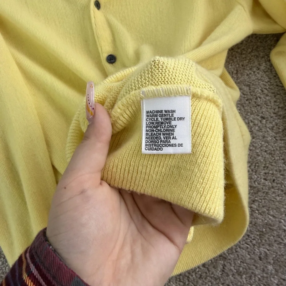 Vintage Izod Sweater Mens XL Yellow Tight Knit Button Cardigan Crest Logo USA